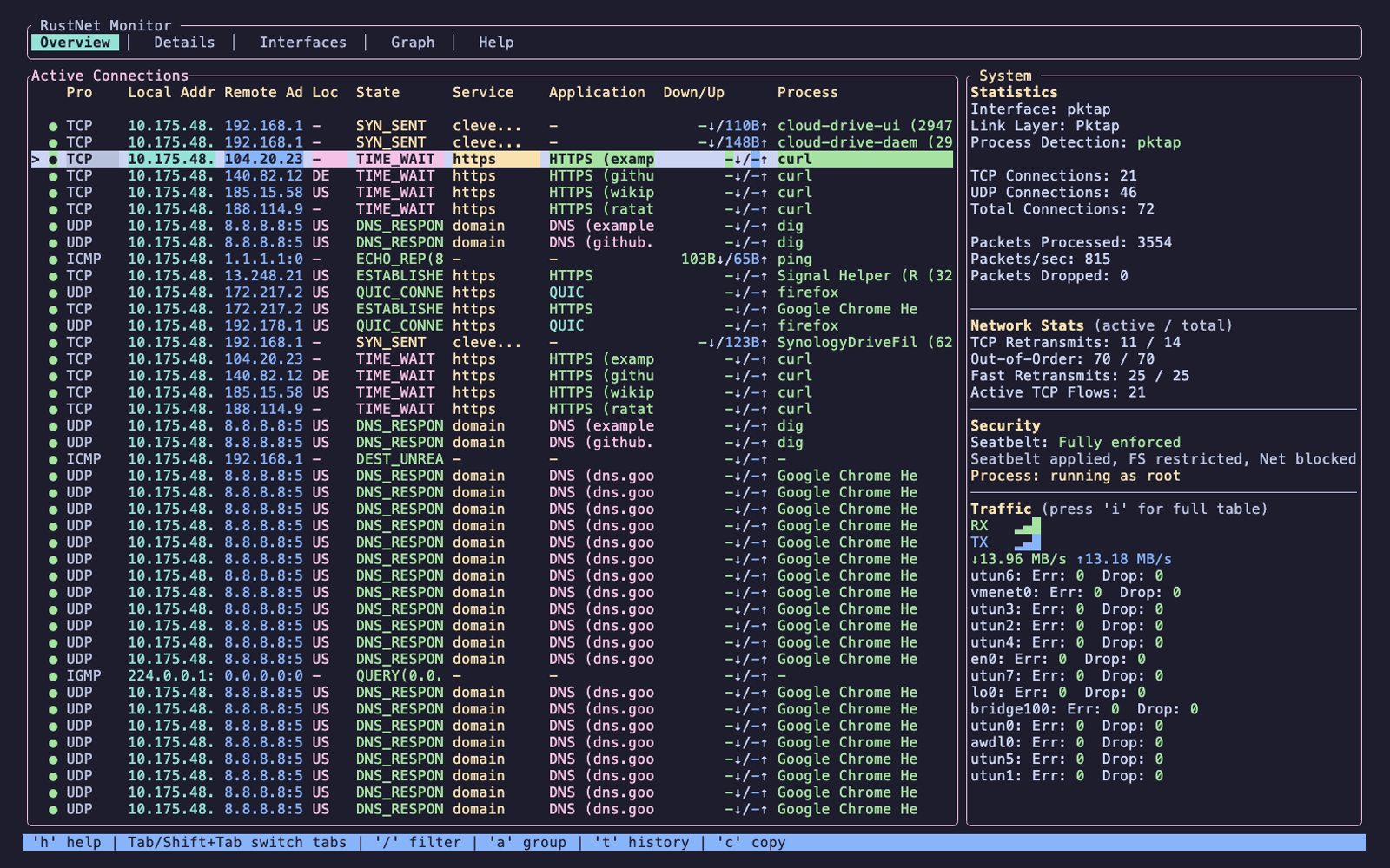 rustnet 终端界面
